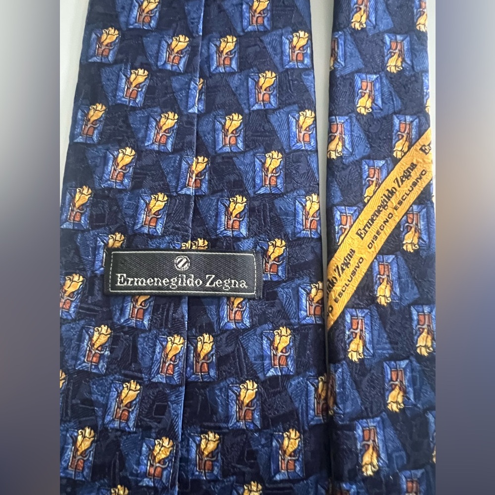 Ermenegildo Zegna Blue and Yellow Silk Tie